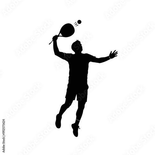 Tennis Player Silhouette Jumping to Serve Ball, Action Shot