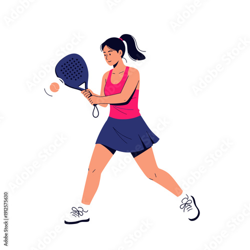 Woman playing padel tennis, hitting ball with racket, active lifestyle, sport, fitness, outdoor activity