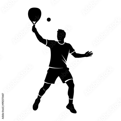 Silhouette of a Man Playing Tennis, Hitting the Ball with a Racket