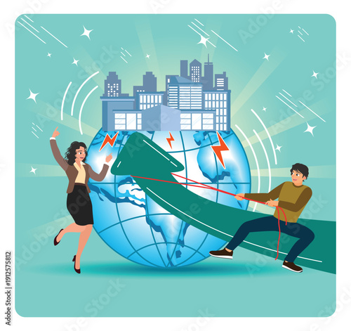 Overpopulation concept with Teamwork, Innovation, And Powering The World.