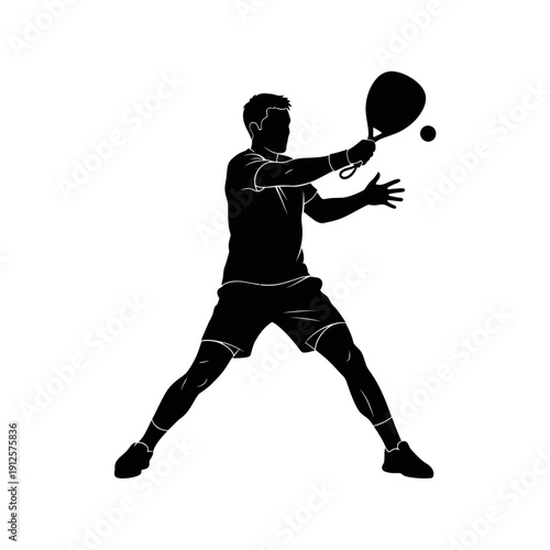Silhouette of a man playing padel, hitting the ball with a racket