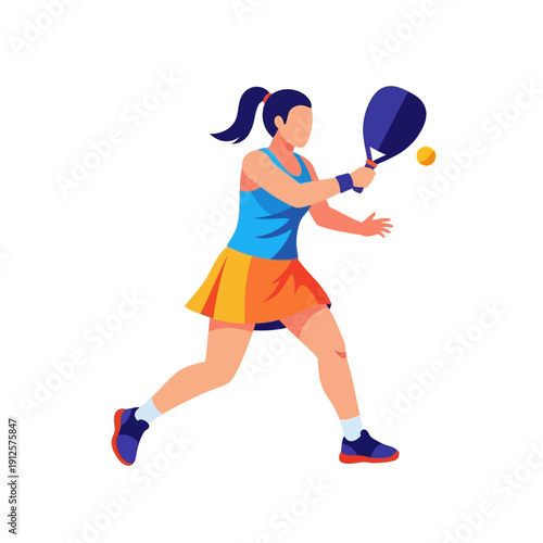 Woman playing padel tennis, hitting the ball with a racket, dynamic action shot