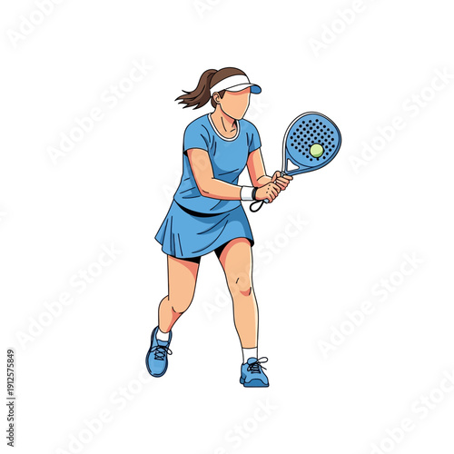 Woman playing padel tennis, hitting ball with racket, dynamic action shot, outdoor court