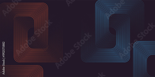 Dark abstract background with glowing geometric lines. Square lines pattern. Minimal geometric.