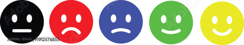 Emotion Rating Face Icons Vector Set, Customer Feedback Satisfaction Scale Illustration, Mood and Experience Evaluation Symbols Collection