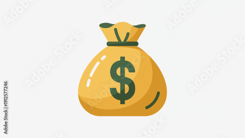 Vector illustration of a yellow money bag with green dollar sign isolated on transparent background