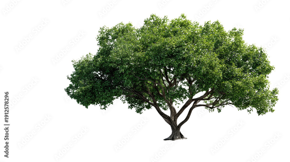 Obraz premium Solitary Tree: A vibrant and flourishing tree with a full canopy of lush green leaves stands tall and proud, bathed in the warmth of the sun. 