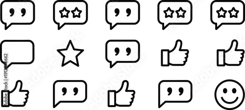 A set of black and white icons for rating and feedback
