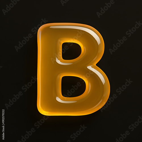 Golden 3D Letter B Logo Design Isolated on Black Background Glossy Shine