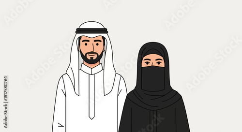 Traditional Arab Couple Standing Together Wearing Cultural Attire.