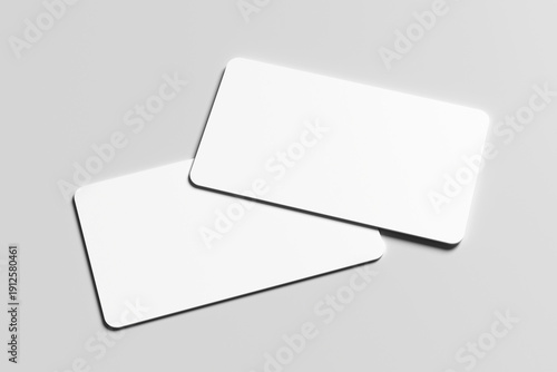 Foto Mockup of two blank white business cards with rounded corners on a minimalist gr