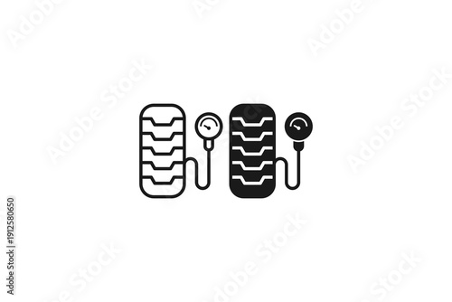 solid and outline icon of tire pressure
