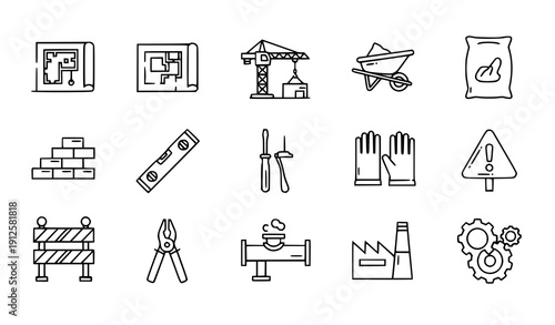 Title
Construction and engineering line icon set with tools machinery and industrial symbols vector illustration