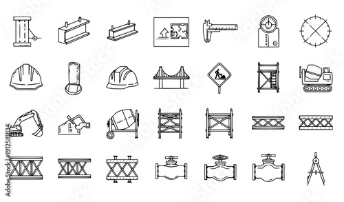 Title
Modern construction and engineering outline icons with rounded line style vector set