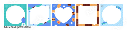 ホワイトデーのお菓子とギフトモチーフのフレームイラスト｜ベクター素材（5種）