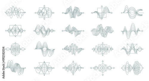 Medical Health Monitoring and Cardiology Waveform Icons Set Featuring ECG Signals, Heartbeat Analysis, Vital Signs Tracking, Healthcare Technology, Digital Diagnosis Systems, Patient Monitoring Interf