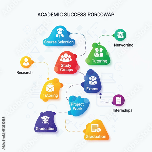 Infographic Roadmap for Academic Success: Courses, Mentoring, Networking, and Milestones.