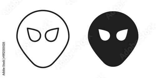 Alien icon in black line style set. logotype designs