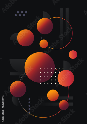 Abstract planet infographics, gradient shapes on a black background. Esoteric symbols, imitation planets.