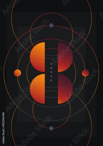 Abstract planet infographics, gradient shapes on a black background. Esoteric symbols, imitation planets.