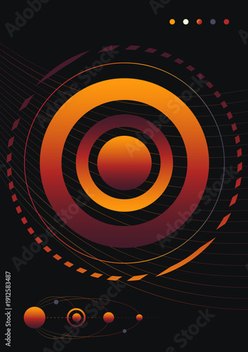 Abstract planet infographics, gradient shapes on a black background. Esoteric symbols, imitation planets.