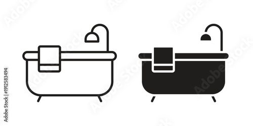 Bathroom icon in black line style set. logotype designs