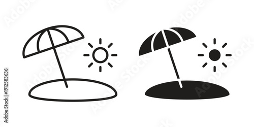 Beach icon in black line style set. logotype designs