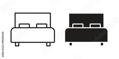 Bed icon in black line style set. logotype designs