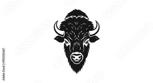 Black and White Bison Head Illustration.