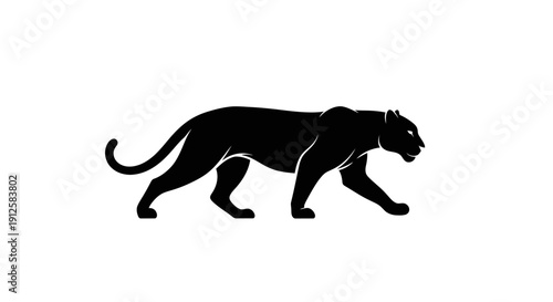 Black Panther Silhouette Walking Forward Isolated.