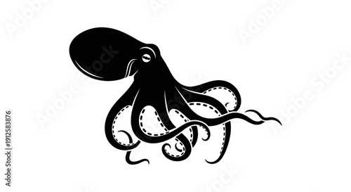 Black Octopus Illustration with Tentacles.