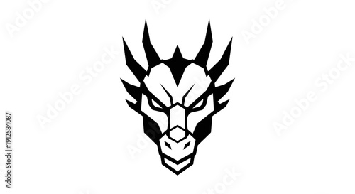 Black and White Dragon Head Illustration.