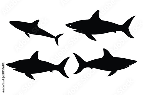 Shark Silhouettes, Ocean Predator Vector Set