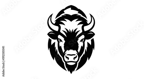 Black and White Bison Head Illustration.