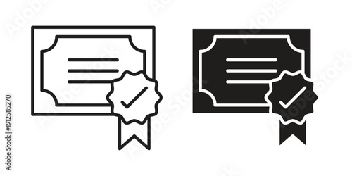 Certificate icon in black line style set. logotype designs