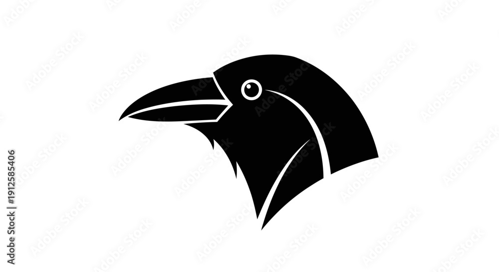 Naklejka premium Black Raven Head Silhouette Illustration Design.