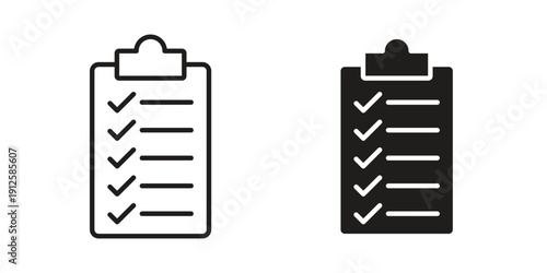 Clipboard icon in black line style set. logotype designs