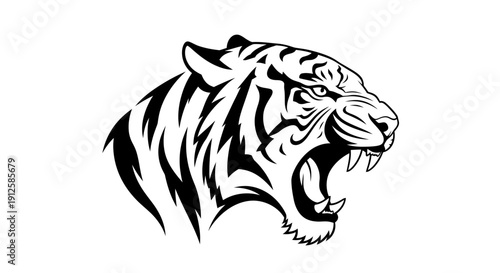 Black and White Tiger Head Illustration.