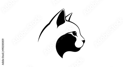 Black and White Cat Head Illustration.