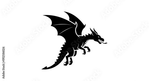 Black Dragon Silhouette Flying Creature Illustration.