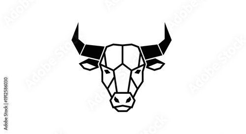 Geometric Cow Head with Horns Illustration.