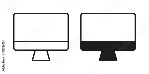 Computer screen icon in black line style set. logotype designs
