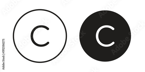 Copyright icon in black line style set. logotype designs