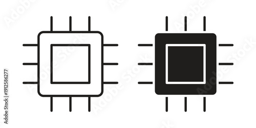CPU icon in black line style set. logotype designs