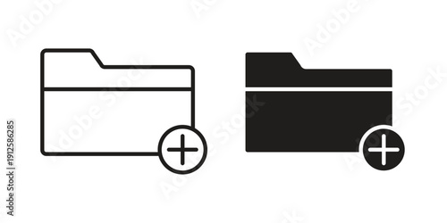 Create folder icon in black line style set. logotype designs