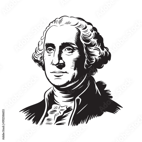 George Washington vector drawing, black and white bust of founding father