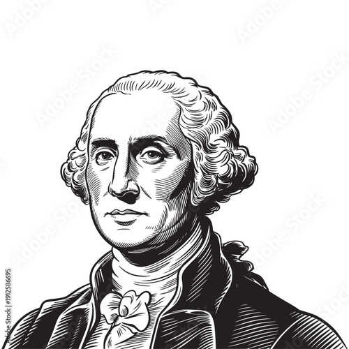 George Washington engraved style vector portrait, first US president historical depiction