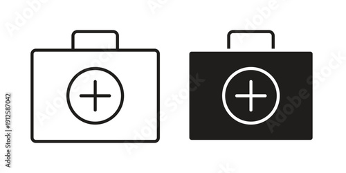 Doctor bag icon in black line style set. logotype designs