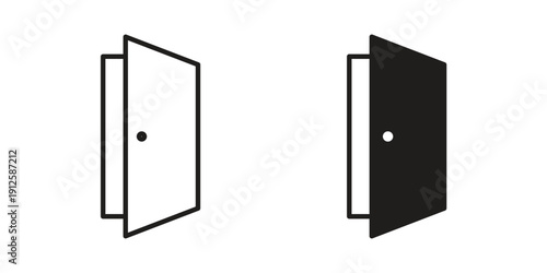 Door icon in black line style set. logotype designs