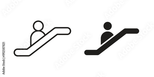Escalator icon in black line style set. logotype designs